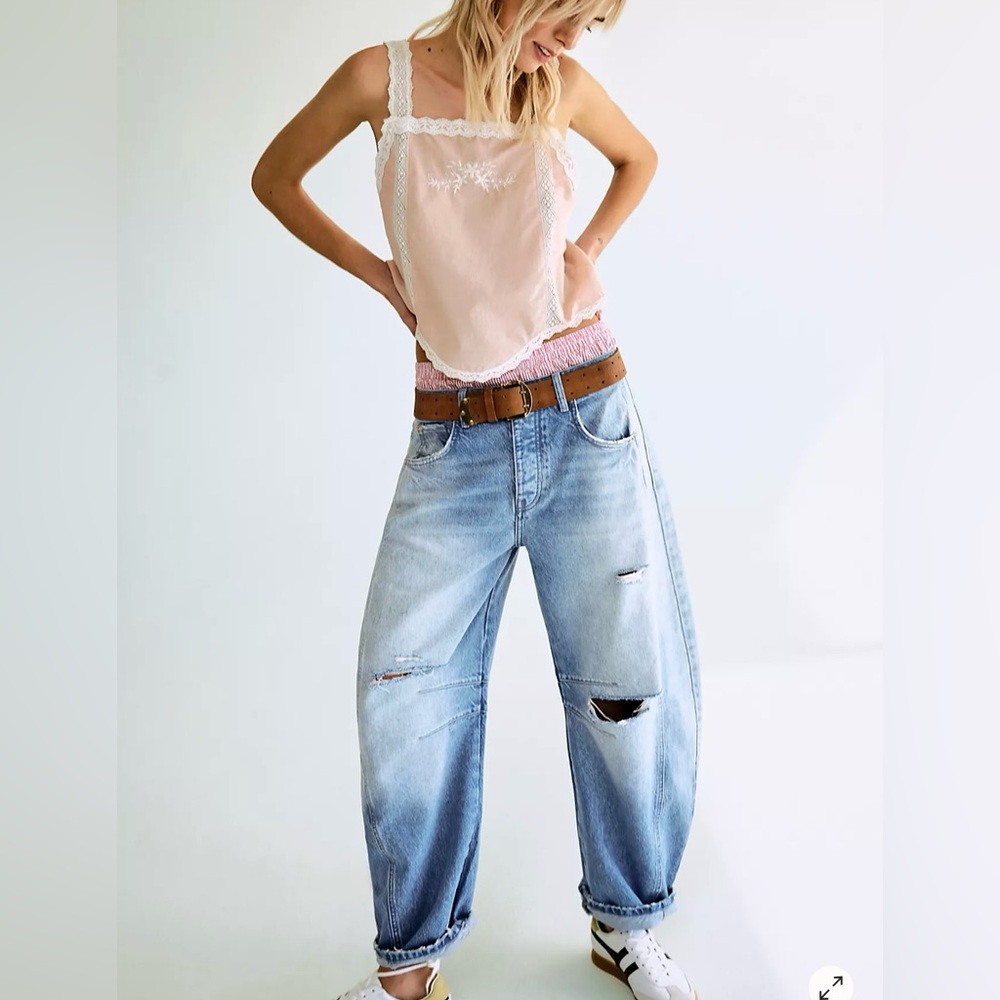 Free People we the free good luck mid-rise barrel jeans
